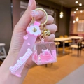 Porte-clés cochon rose avec sable mouvant en cube acrylique et dragonne Sweet Heart - Style de Sangle [Tonneau Rose] Capybara Grand Cube