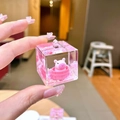 Porte-clés Capybara rose flottant dans un cube en acrylique avec paillettes - Sans Boucle [Tonneau Rose] Capybara Grand Cube