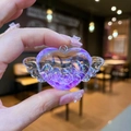 Cute winged heart liquid keychain with purple glitter sand for bags and keys decoration - No Keychain / Purple