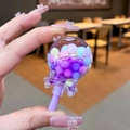 Lollipop liquid shaker keychain with pastel beads and purple bow decoration - No Keychain / Purple Color Bean Lollipop
