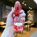 Detail of red cartoon rabbit doll keychain with glitter liquid and red metal bell - Color Hardware Style / Red