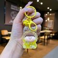 Macro detail of a yellow rabbit-shaped liquid keychain with sparkling glitters and small bell - Color Hardware Style / Yellow