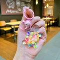 Porte-clés tortue rose avec paillettes liquides, petite clochette et anneau rose assorti - Arc-en-ciel