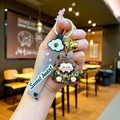 Detail of cute acrylic rabbit keychain with golden sequins and Sweet Heart strap - Leather Strap Keychain Style / Luminous Burst Flashing Tata (Black)
