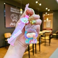 Detail of pink silicone wristband with Sweet heart text and glittery rabbit girl pendant - Leather Cord Style / Iridescent