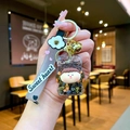 Detail of Lilith quicksand keychain with sweet heart strap and golden bell charm - Leather Cord Style / Black