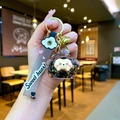 Detail of cute cartoon acrylic keychain with star sequins and Sweet heart strap charm - Black (Leather Cord)