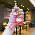 Detail of pink cartoon heart liquid sand keychain with golden bell and Sweet heart strap - Red (With Strap)
