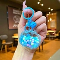 Porte-clés télévision bleu avec sable mouvant liquide et perles colorées - Style Fermoir Mousqueton / Bleu