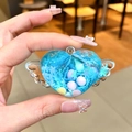 Cute heart wing liquid shaker keychain with blue petals and pastel beads for bags - Blue without Buckle