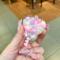 Close-up of heart-shaped key charm with colorful macaron beads and glitter filling - No Buckle - Pink