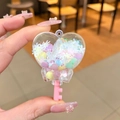 Purple snowflake heart-shaped acrylic liquid keychain with macaron beads filling - No Hook-White