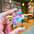Acrylic transparent mini turtle figurine filled with colorful quicksand beads for decor - Small Glow Flash Turtle / Iridescent