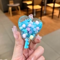 Blue heart-shaped acrylic liquid sand keychain with colorful beads and key charm - No Buckle - Blue