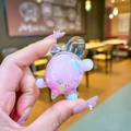 Mini pink acrylic turtle charm with glitter liquid sand for desk decor and keychains - Small Milk Bean Turtle / 1 Piece / Pink