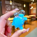 Mini transparent acrylic turtle ornament with blue quicksand and glitter filling - Small Milk Bean Turtle / 1 Piece / Blue