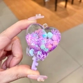 Cute purple heart-shaped liquid quicksand keychain with snowflakes and glitter - No Buckle - Purple