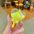 Yellow heart-shaped oil-filled keychain with violin glitters and macaron beads inside - No Hook-Yellow