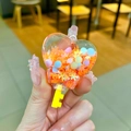 Purple snowflake television drifting bottle heart keychain with macaron beads and yellow key - No Buckle - Orange