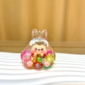 Cute bunny liquid quicksand keychain with pink rabbit figurine and colorful glitter - No Buckle Luminous Glitter Tower / Iridescent
