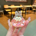 Porte-clés mignon lapin en acrylique rose avec paillettes et breloque fleurie - Rose (Sans Boucle)