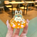 Porte-clés animal orange avec des paillettes et des breloques fleurs colorées - Orange (Sans Boucle)