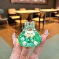 Porte-clés lapin vert à paillettes avec petit hamster endormi à l'intérieur - Vert (Sans Crochet)