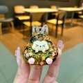 Porte-clés en acrylique à sable mouvant avec feuille d'érable orange et charme hamster - Noir (Sans Boucle)