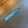 Blue jelly PVC flower keychain strap with Happy Moments print and golden clasp - Blue