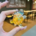 Cute transparent turtle resin charm with orange liquid sand and golden glitters - Small Glow Flash Turtle / 1 Piece / Orange