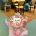 Pink quicksand acrylic keychain with cute cartoon face and sparkling glitter glimmers - Pink (Without Buckle)