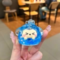 Blue acrylic cartoon keychain with quicksand glitter and hanging loop detail - Blue (Without Hook)