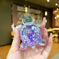 Quicksand turtle toy with purple liquid and glittering sequins for desk decoration - Large Luminous Glitter Turtle / 1 Piece / Purple