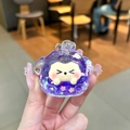 Cute purple liquid sand acrylic keychain with hamster and pink cherry blossoms - Purple (Without Hook)