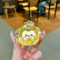 Sparkling yellow cartoon dog liquid sand acrylic keychain with stars and glitter flakes - Yellow (Without Hook)