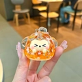 Cute orange acrylic keychain with liquid glitter sand and star sequins in animal shape - Orange (Without Buckle)