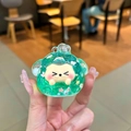 Green star-shaped acrylic glitter keychain with cute cartoon character and metal ring - Green (Without Hook)