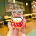 Glittery red rabbit-shaped acrylic liquid keychain with cute cartoon figure and petals - Without Buckle Style / Red