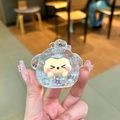 Yellow cartoon face liquid glitter acrylic keychain with sparkling quicksand effect - White (Without Hook)