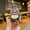 Acrylic quicksand keychain with cute cartoon face and sparkling gold foil decoration - Without Buckle Style / Black