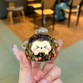 Cute cartoon animal keychain with sparkling gold foil and orange maple leaf glitters - Black (Without Buckle)
