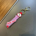 Pink Sweetheart silicone lanyard keychain with gold ring and 3D floral accent details - 1 Piece / Red