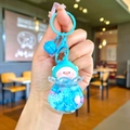 Porte-clés de sable mouvant bleu avec cochon mignon en sweat à capuche et paillettes - Style Matériel Coloré / Bleu clair