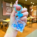 Handheld luminous blue quicksand keychain with transparent bag pendant and bell - Lobster Clasp Style / Blue