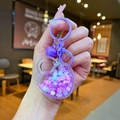 Porte-clés cœur violet avec sable mouvant scintillant, perles et petit grelot - Style Fermoir Mousqueton / Métal Coloré (Violet)