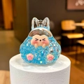 Luminous blue liquid sand keychain with cute rabbit ears and star glitters - Blue Glow-in-the-dark Bubble Bead Tower (without Clasp)