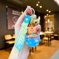 Cartoon tiger liquid quicksand keychain with blue fluid, glitter, and silicone wristlet - Blue Tiger