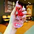 Herz Schlüsselanhänger aus Acryl mit rosa Glitzer und einer roten Glocke Anhänger - Karabiner-Stil / Rot