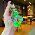 Cute green turtle acrylic liquid quicksand keychain with stars and orange flowers - Lobster Clasp Style / Heart Cup (Green Turtle)