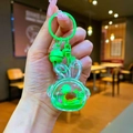 Portachiavi in acrilico con tartaruga verde sabbie mobili e guscio di coniglio trasparente - Stile Chiusura a Moschettone / Testa di Coniglio Hardware Verde Tartaruga